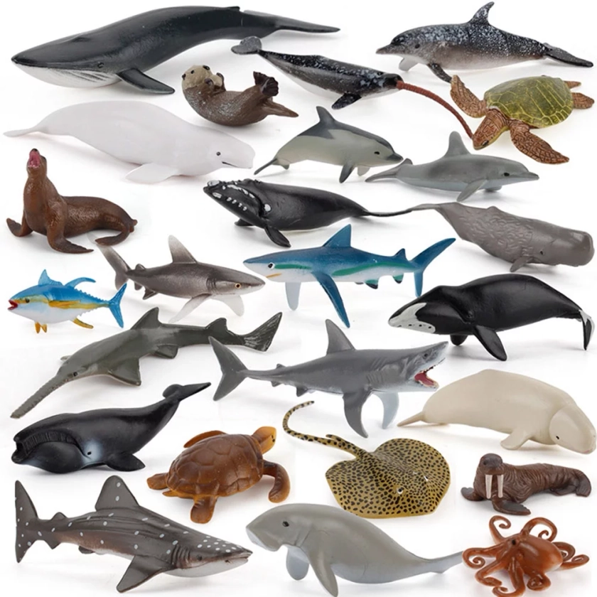 Mini Sea Animal Action Figure Dolphin Shark Whale Turtle Marine Creatures Model Ornaments Gifts for Boys Girls