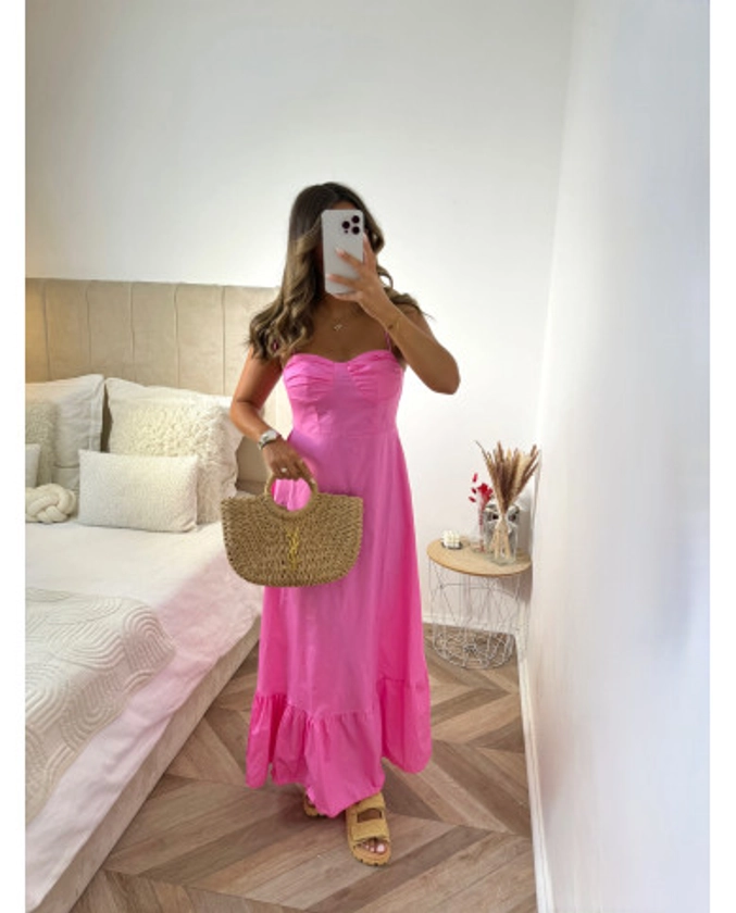 Robe longue bretelle rose