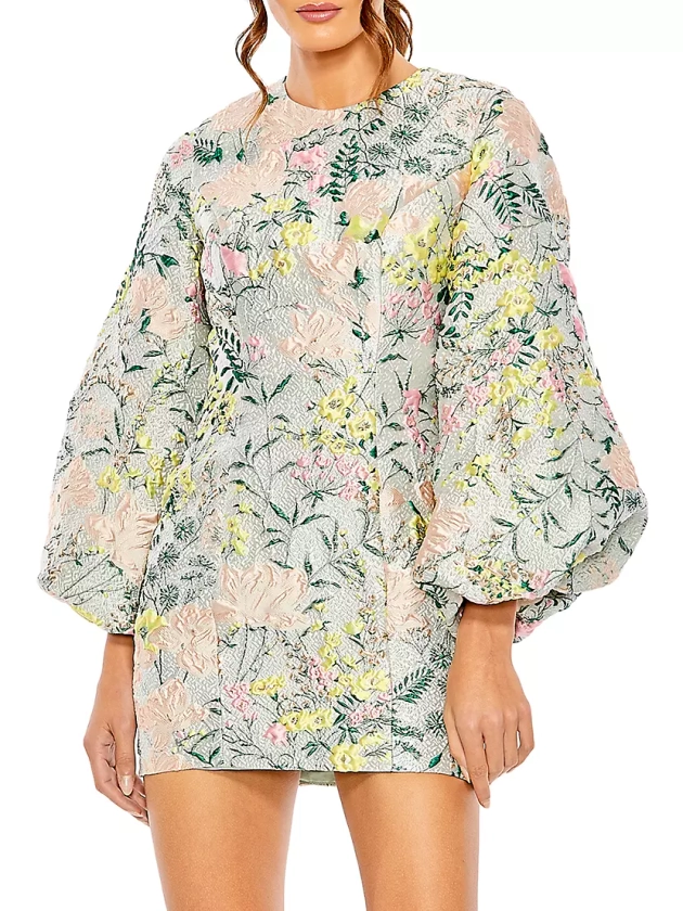 Floral Brocade Puff-Sleeve Minidress