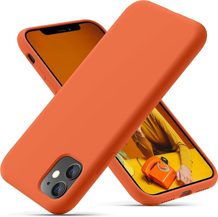 OitiYaa Coque iPhone 11, Coque en Liquide Silicone Conçue pour iPhone 11, Étui de Protection Antichoc Ultra Mince avec Doublure Douce en Microfibre Anti-Rayures, 6.1 Pouces, Kumquat Orange