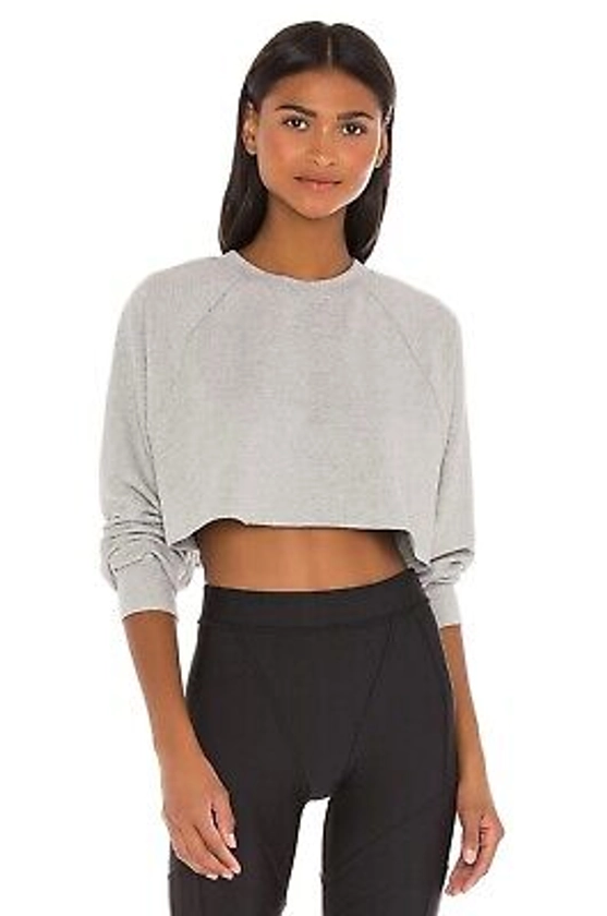 Alo Yoga Cropped Double Take Pullover Sweater Gray Heather Women's Size S EUC | eBay