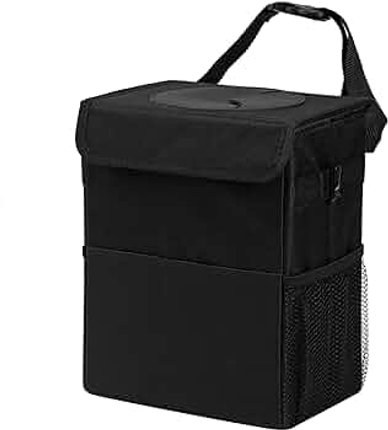 Car Garbage can with lid Leak Proof Vehicle Trash Can 3 Storage Pockets Hanging Waterproof car Trash Bag for SUV Black