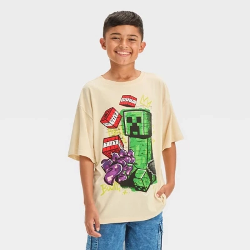 Boys' Minecraft Drop Shoulder Graffiti Short Sleeve Graphic T-Shirt - Taupe XL