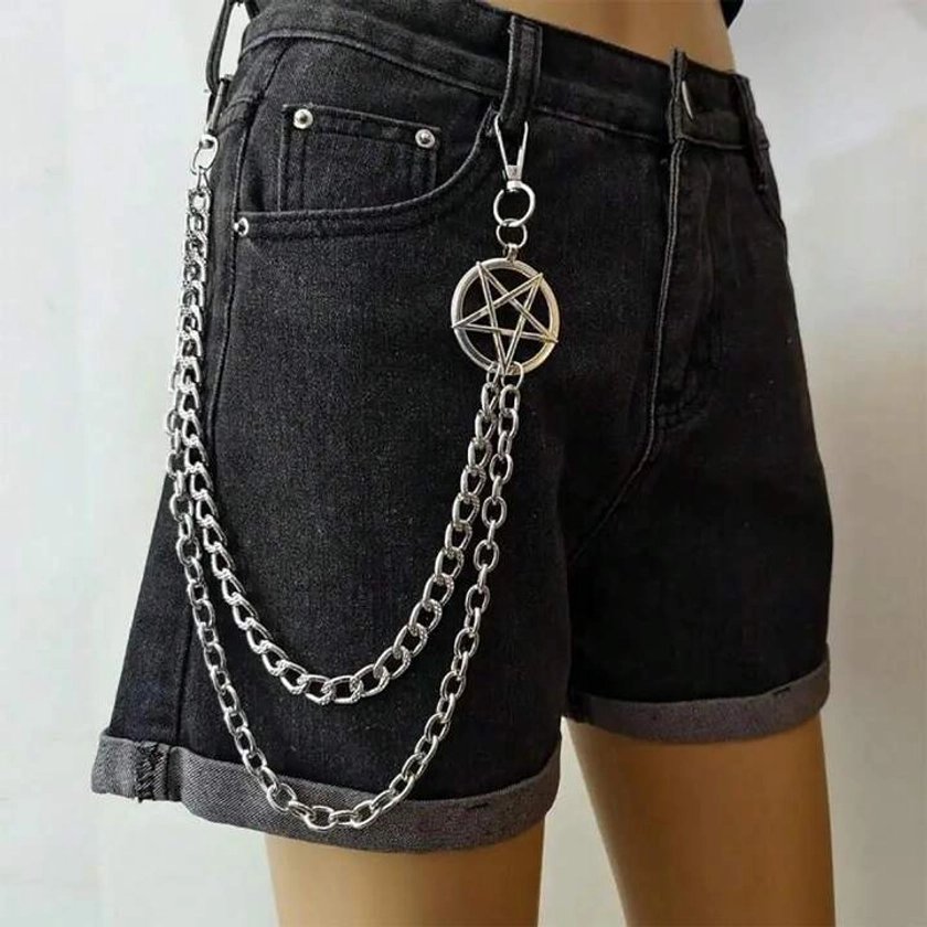 Cadena de pantalón de estilo Punk de 1 pieza con llavero en forma de pentagrama: accesorio gótico rock para hombres