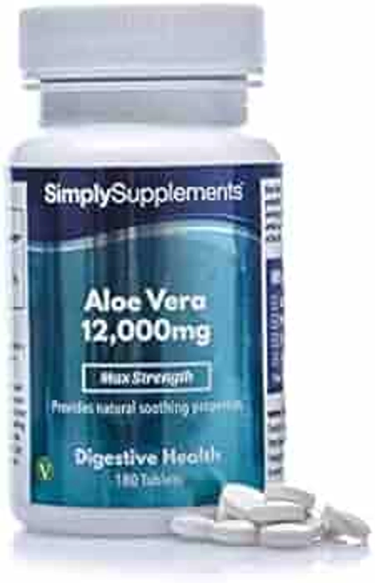 Aloe Vera Tablets 12,000mg | Digestive Support Supplement | Vegan & Vegetarian Friendly | 180 Aloe Vera Extract Tablets = 3 Month Supply | Manufactured in The UK