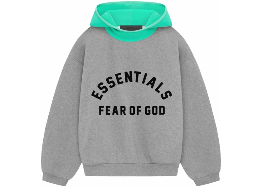 Fear of God Essentials Kids Nylon Fleece Hoodie Dark Heather Oatmeal/Mint Leaf