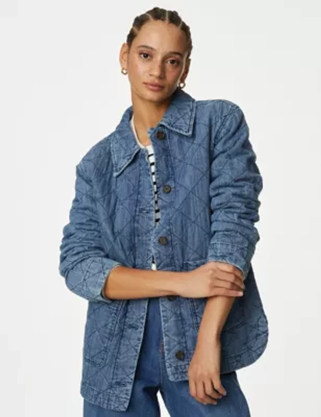 Pure Cotton Denim Quilted Shacket | M&S Collection | M&S