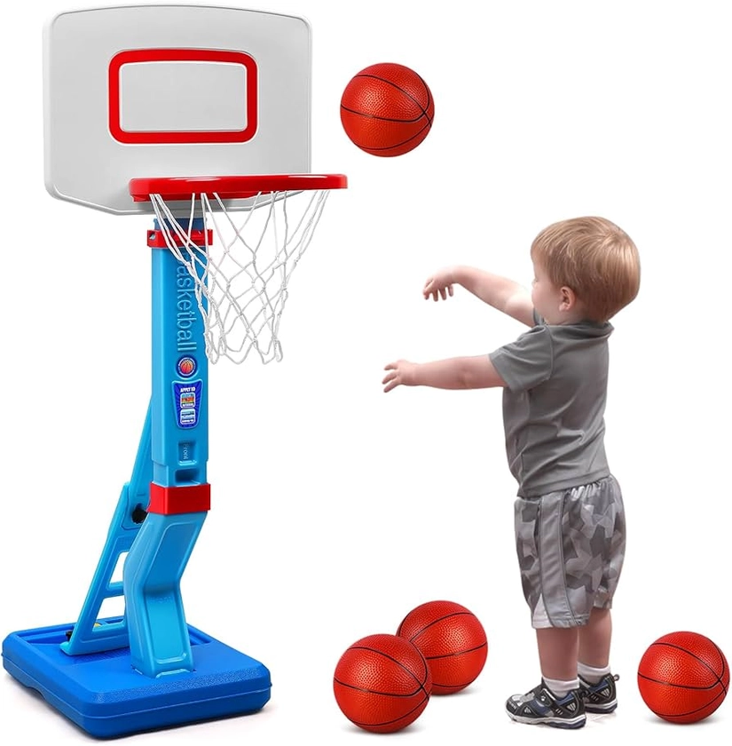 SUPER JOY Panier Basket Enfant - Panier De Basket Exterieur Interieur - Panier De Basket Enfant 3 4 5 6 7 Ans Reglable 70-138cm Ensemble de Basketball Portable et Réglable Jeux Exterieur Enfant