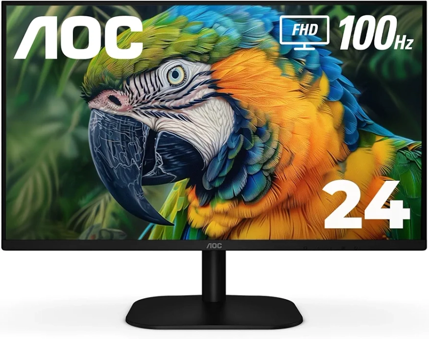 AOC 24B2H2 24” Frameless IPS Monitor, FHD 1920x1080, 100Hz, 106% sRGB, for Home and Office, HDMI x2, Low Blue Mode, VESA Compatible, Black