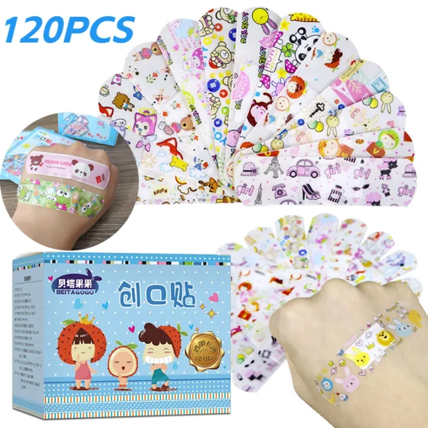 120PCS Waterproof Breathable Cute Cartoon Band Aid Hemostasis Adhesive Bandages First Aid Emergency Kit For Children