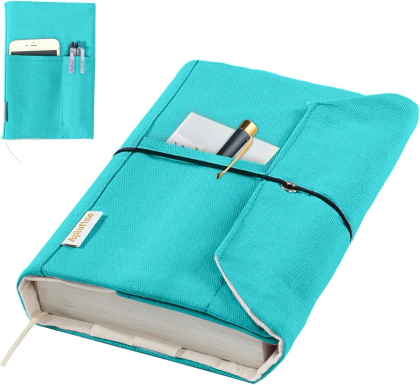 Canvas Book Covers, Washable Book Protector, Book Cover for Paperback Novels, Adjustable Book Cover for Hardcover with Pockets for Pen, Soft Cover Books, Book Lovers Gifts