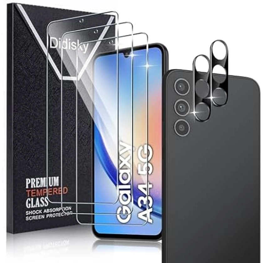 NEW'C Lot de 3, Verre Trempé pour Samsung Galaxy A34 5G, Film Protection écran efficace contre les Rayures - sans Bulles - Ultra Résistant (0,33mm HD Ultra Transparent) Dureté 9H Glass : Amazon.fr: High-Tech