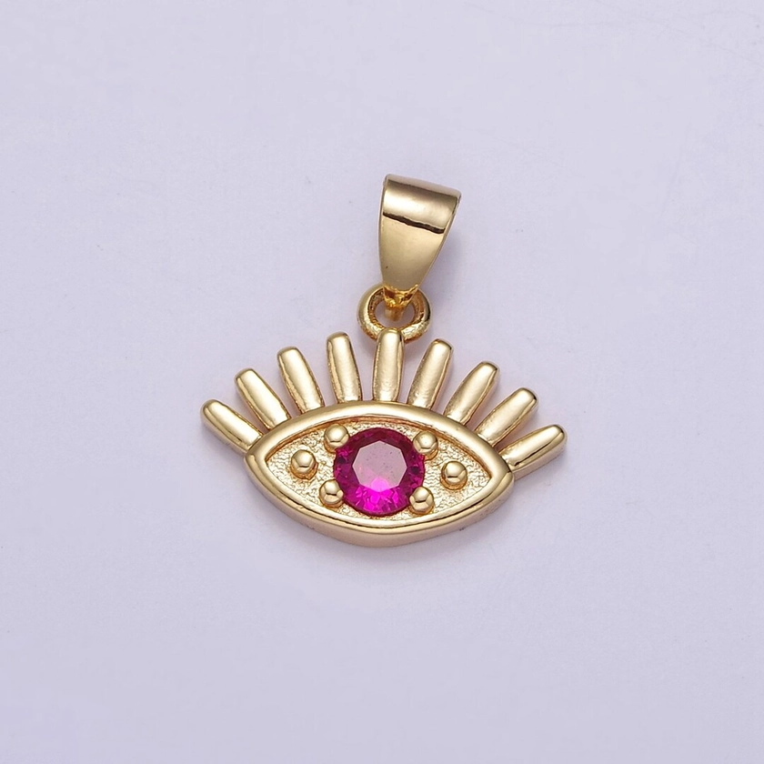 Mini Gold Evil Eye Pendant Fuschia Pink CZ Stone Eye Charm J-403 - Etsy