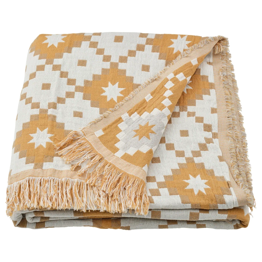 SVARTFRYLE Throw - dark yellow/light gray - IKEA