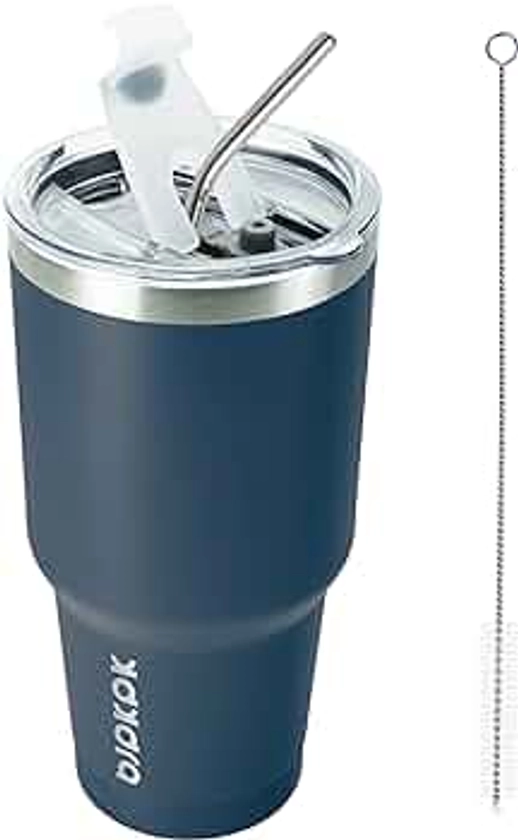 BJPKPK 30 oz Tumbler with Lid and Straw Stainless Steel Double Wall Vacuum Insulated Tumblers,Navy Blue