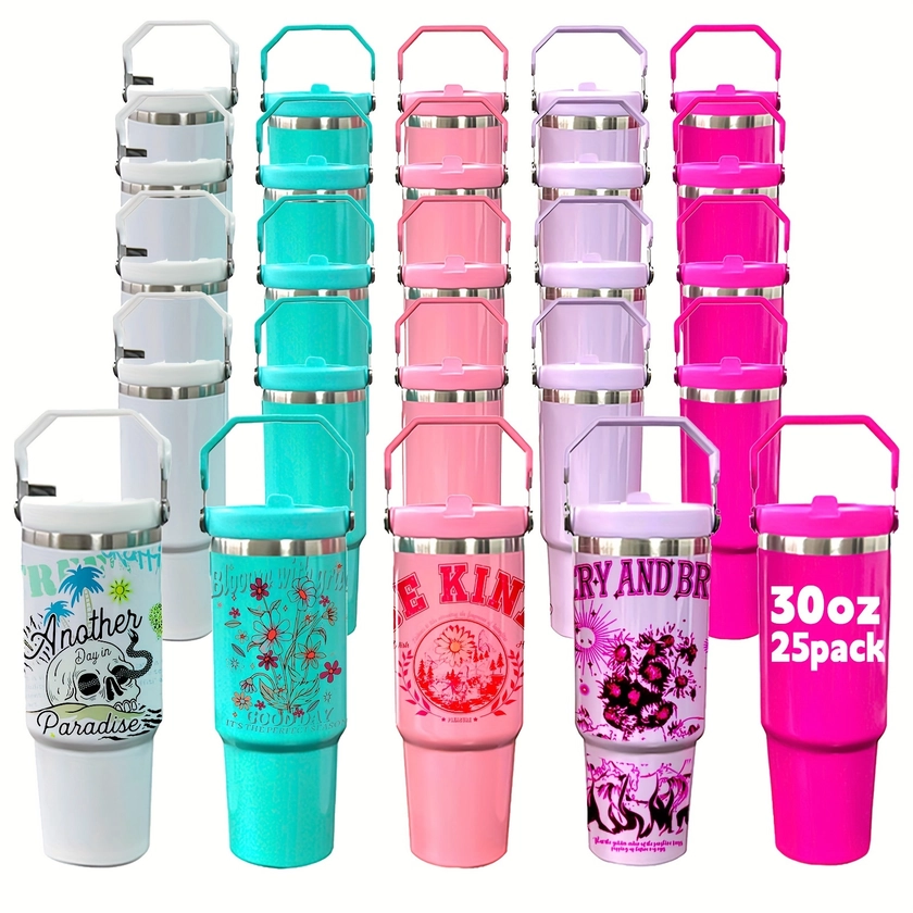 * 25 Pack 30oz Sublimation Flip Straw Bottle, Macaron Sublimation Blanks Skinny Straight with Lids and Straws Bulk, Stainless Steel Double Wall