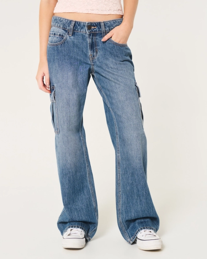 Women's Low-Rise Medium Wash Cargo Baggy Jeans | Women's Bottoms | HollisterCo.com