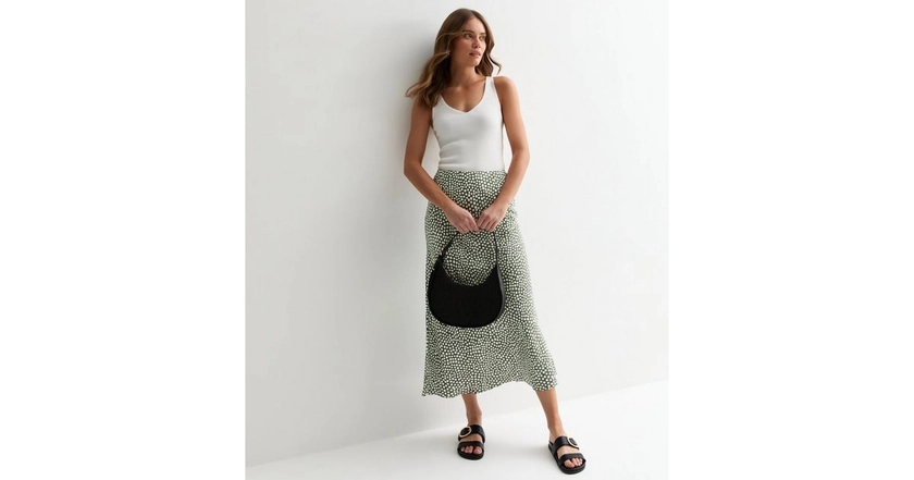 Green Spot Print Bias Cut Midi Skirt | New Look