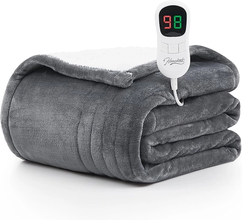 Homemate Electric Heated Blanket Twin - 62"x84" Heating Blanket Twin Size Dual Control 1/2/4/6/8 Hours Auto-Off 10 Heat Level Heat Blanket Over-Heat Protection Flannel Sherpa ETL Certification