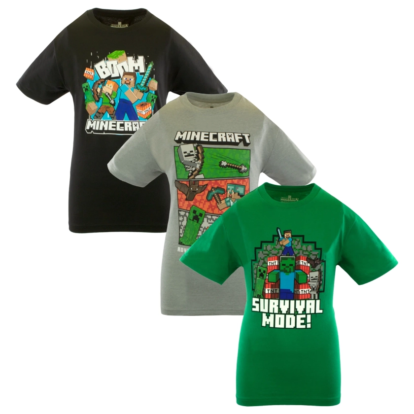 Minecraft Boys Creeper & Characters 3 Colors Short Sleeve T-Shirt Set, 3 Pack (Sizes 4-16) - Walmart.com