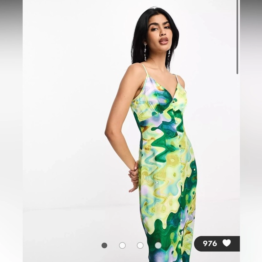 Brand New - Never Fully Dressed - satin midaxi dress in green marble print