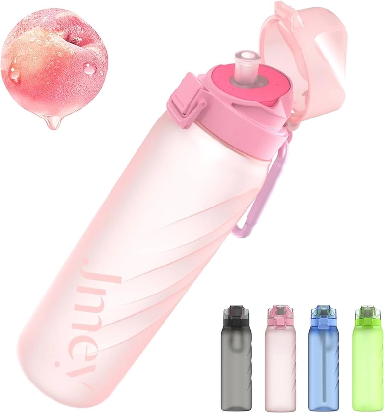 Air Water Up Bottle with Flavour Pod, 32oz Leakproof Sports Water Bottle with Straw, Scent Water Bottle Flip Top Durable BPA-Free Tritan, Perfect for Office, School, Gym, and Sports-Pink
