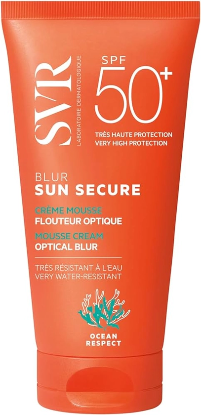 SVR - Blur SPF50+ Sans parfum Visage Sun Secure - Mousse Flouteur Optique - Primer Maquillage - Association de Filtres Brevetée - Résiste à L'Eau - Teint Lisse - 50 ml