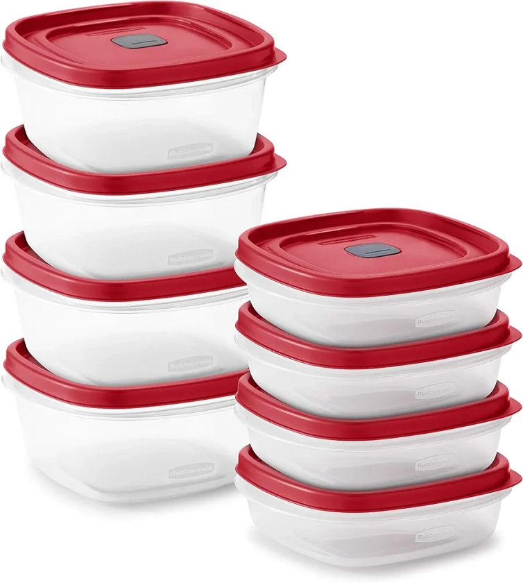 Rubbermaid 16-Piece BPA-Free Plastic Food Storage Set, Red Vented Lids - Microwave, Dishwasher Safe: Perfect for Meal Prep, Leftovers, and Kitchen Organization