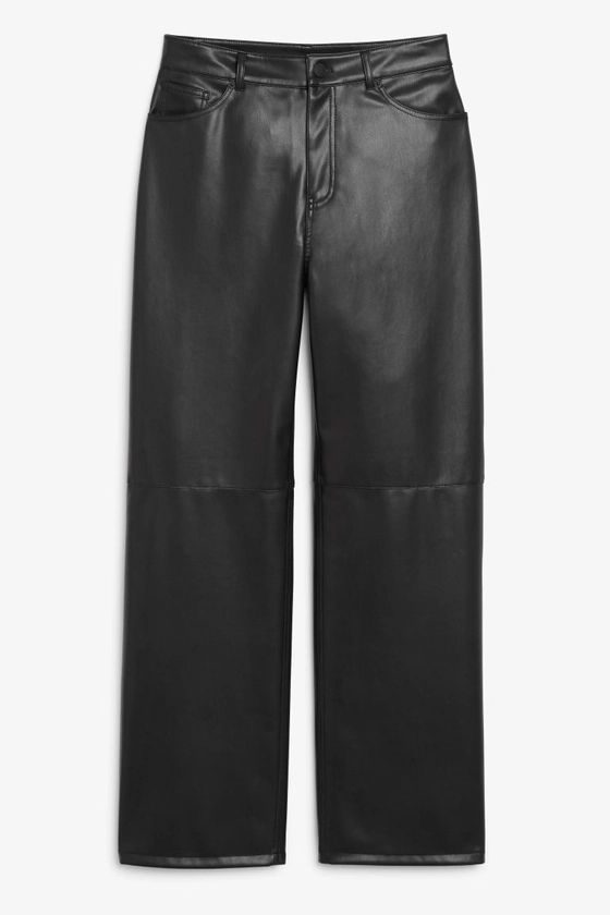 Mid waist straight leg faux leather trousers