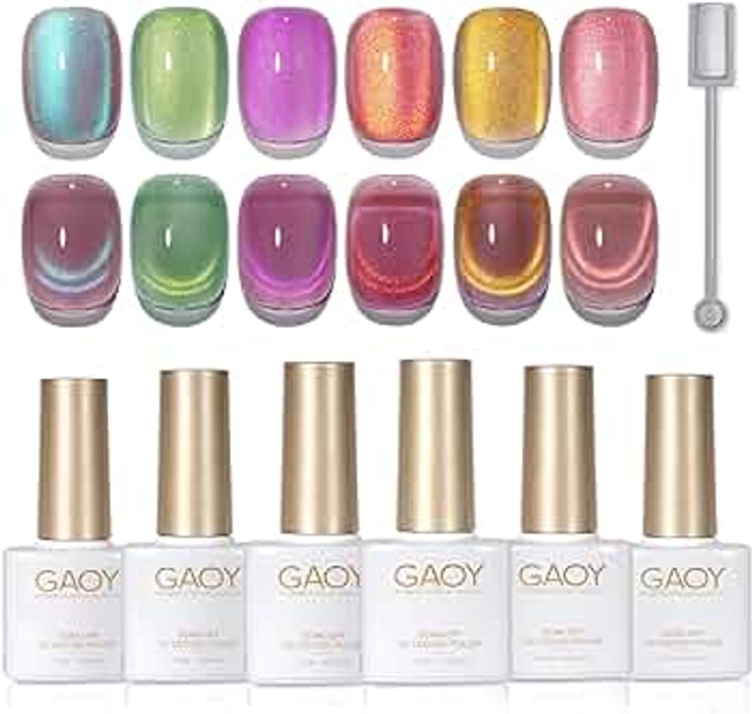 GAOY Cat Eye Gel Nail Polish Set with Magnet for Pink Green Glitter Holographic Cat Eye, Salon Gel Manicure and Nail Art DIY at Home, Brilliant Fireworks