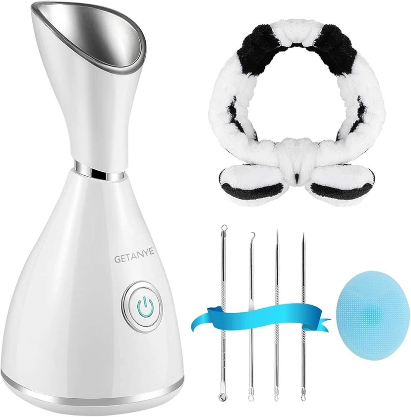 Amazon.com: GETANYE Nano Ionic Face Steamer - 10X Penetration for Facial, Unclogs Pores, Moisturizing Spa Humidifier with Free Blackhead Remover Kit, Hair Band, Face Brush : Beauty & Personal Care