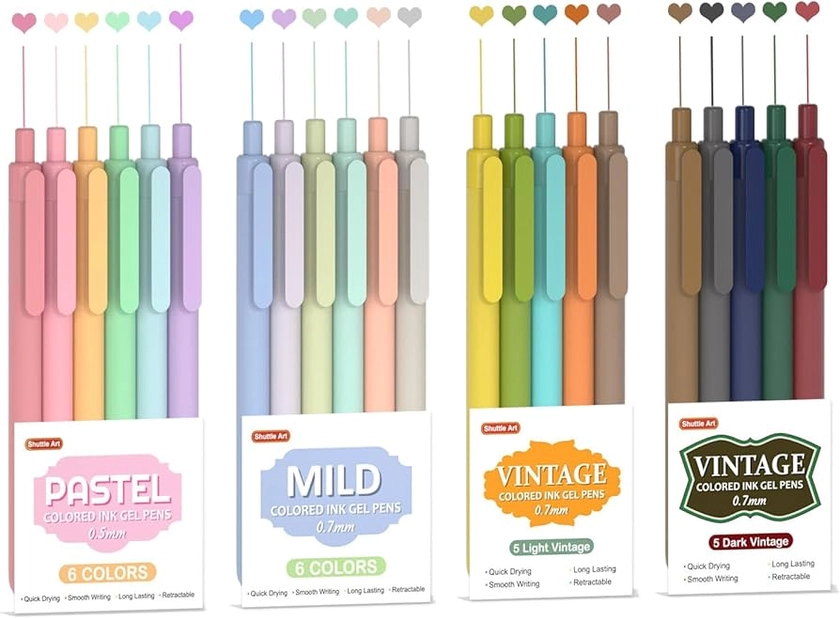 Amazon.com: Shuttle Art Colored Retractable Gel Pens, 22 Ink Colors, 6 Mild 6 Pastel 5 Light Vintage and 5 Dark Vintage, Cute Pens Fine Point Soft Barrel for Writing Journaling Note Taking School Office Home : Office Products