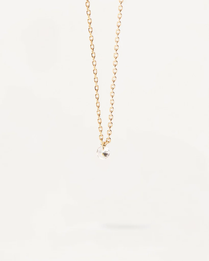 Gold-plated silver minimal necklace with round zirconia pendant | Joy solitary Necklace | PDPAOLA