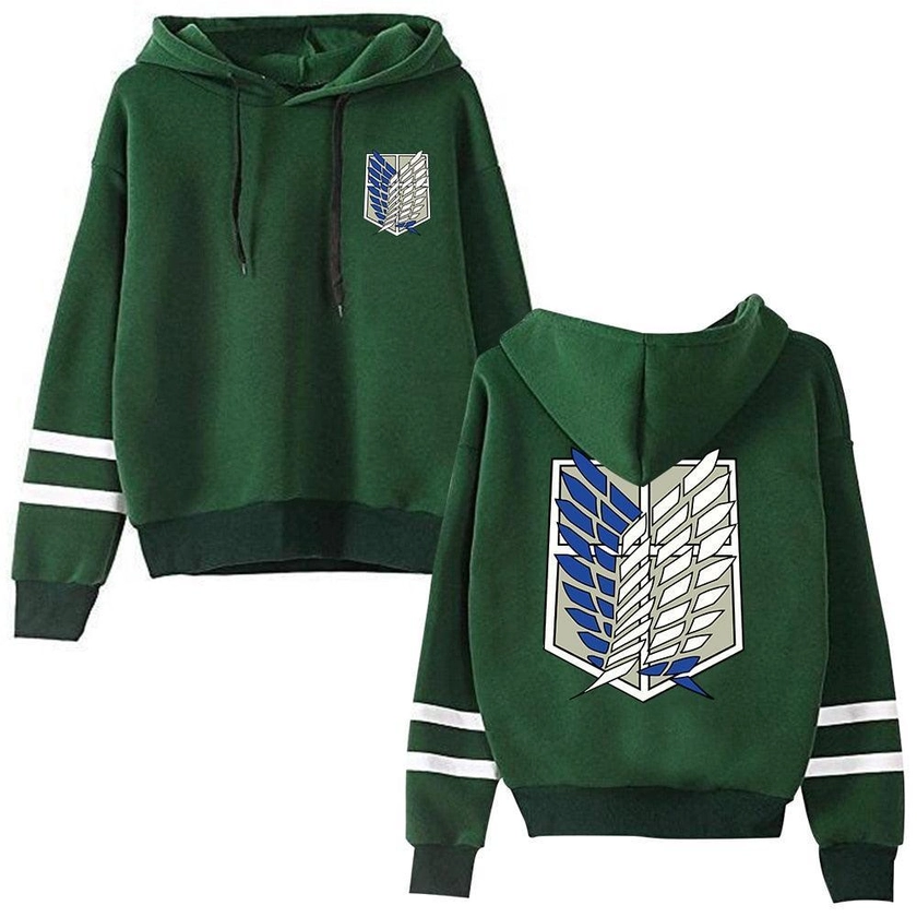 Attack on Titan Long Sleeved Striped Hoodie Pullover Wings of Freedom - Killer Lookz