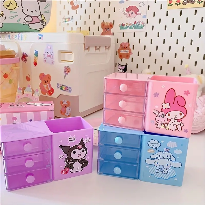 Sanrio Kawaii Cute Storage Box, Cinnamoroll Kuromi Melody Organizer, Mini Drawer Jewelry Storage Box