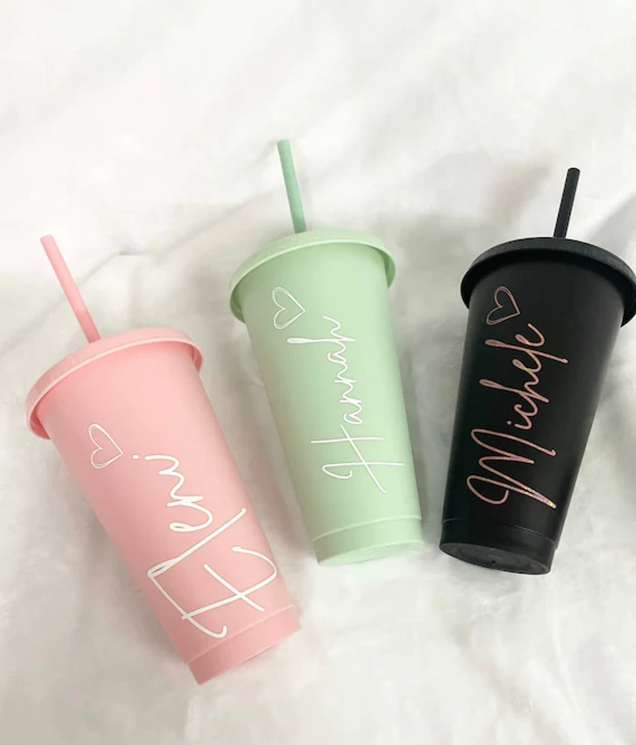 Personalised Cold Cup With Straw Starbucks Inspired Pastel | Etsy Netherlands