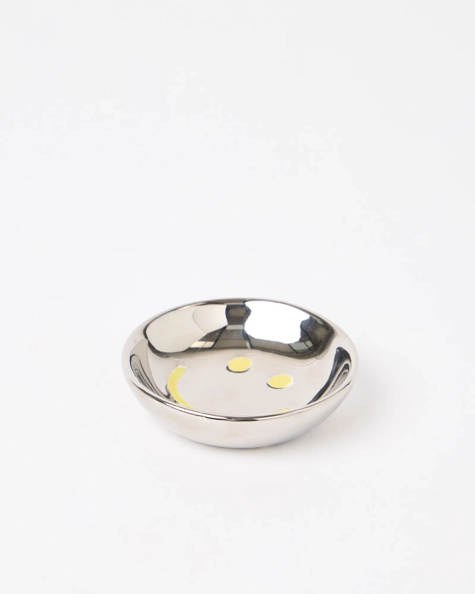 Smiley Face Ceramic Chrome Ring Dish | Oliver Bonas