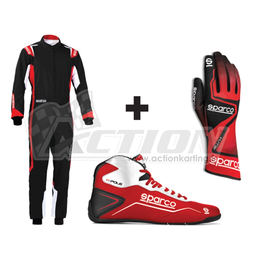 Kit pilote Thunder noir/rouge - ADULTE - Action karting - Equipements
