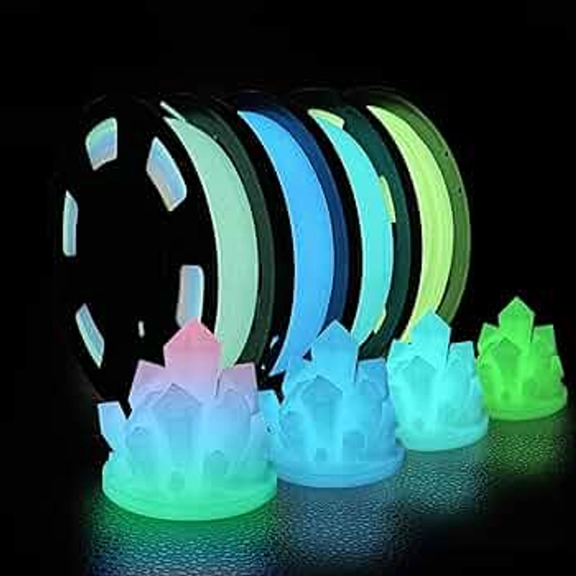 iSANMATE 3D Printer Filament Bundle, Glow in The Dark Filament Multicolor, Green, Blue and Blue-Green, PLA Filament 1.75 mm, Dimensional Accuracy +/- 0.03 mm, 250g X 4 Pack