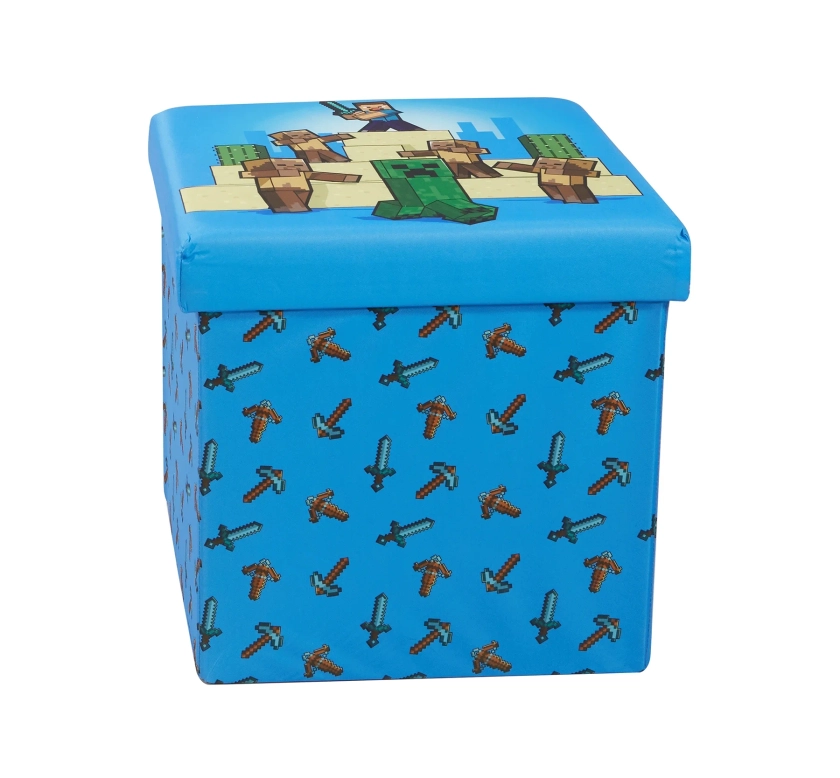 Fresh Home Elements -Minecraft 15” Collapsible Storage Ottoman; Blue with Polyester Graphic Print - Walmart.com