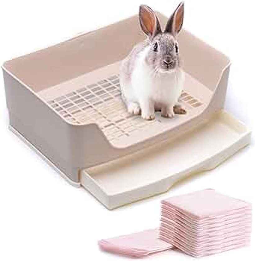 CalPalmy Rabbit Litter Box with Bonus Pads, Drawer, Corner Toilet Box and Bigger Pet Pan for Adult Guinea Pigs, Chinchilla, Ferret, Galesaur, Small Animals