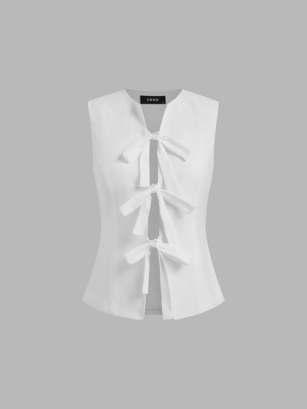 Tissé Cotton 100% Cotton Round Neck Solid Bowknot Sleeveless Vest For Congés