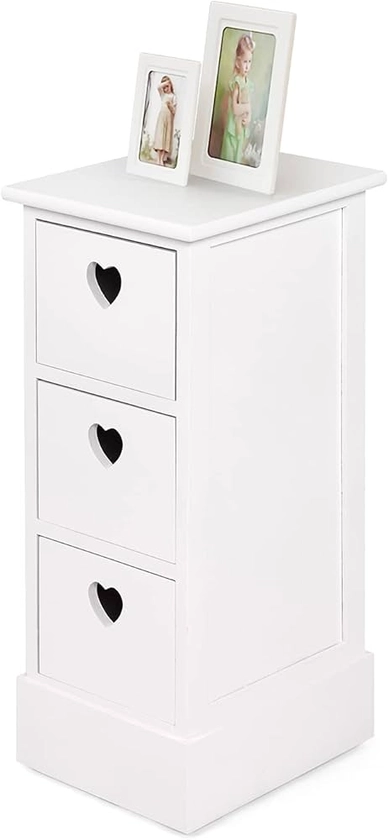 Jooli H 3 Drawer Bedside Table, White Storage Cabinet with 3 Heart-shaped Drawers Side Table for Bedroom Living Room, 25x30x64cm