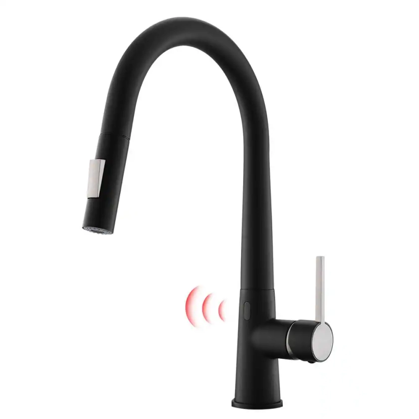Modern Touchless Single Handle Pull Down Sprayer Kitchen Faucet, Sensor Kitchen Faucet with Power Clean in Matte Black K-A2012B-IS - The Home Depot