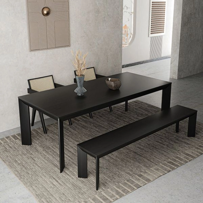 Table à manger rectangulaire minimaliste en pin pour 4, noir minuit, hauteur standard, mécanisme fixe, 140 cm L x 70 cm l x 75 cm H, sans chaises