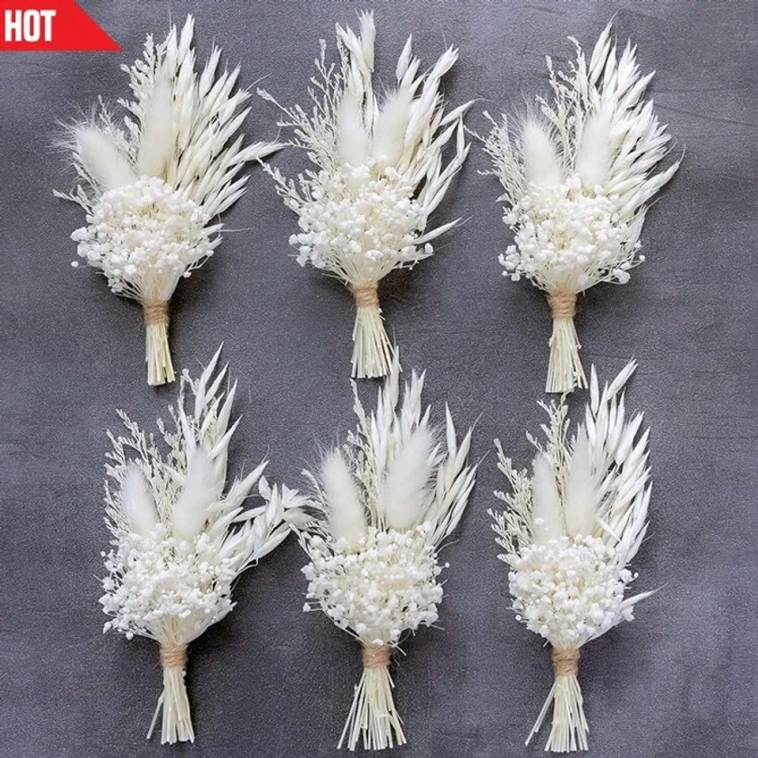 Ensemble de 6 mini bouquets de fleurs séchées très demandé, adapté pour mariage floral bohémien, décoration de centre de table, petites pampas séchées, petites fleurs séchées pour l'artisanat, boîte cadeau demoiselle d'honneur, décoration de vase