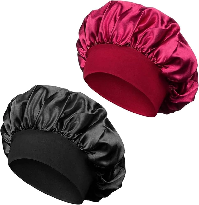 DHWEKU 2 Pièces Bonnet Satin Cheveux Nuit, Bonnet De Nuit Satin, Bonnet Soie Cheveux Nuit Bonnet Cheveux Nuit pour Femmes