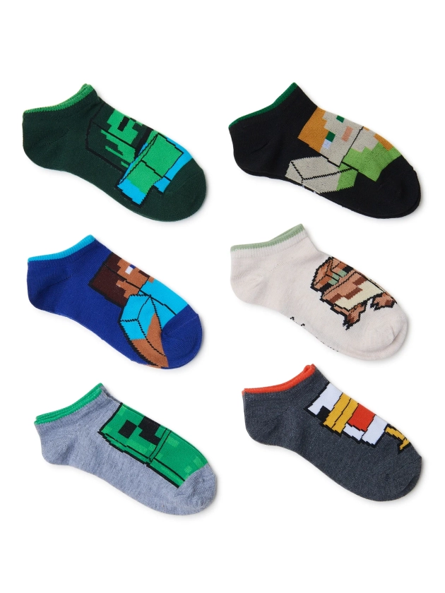 Minecraft Boys No Show Socks, 6-Pack, Sizes S-L