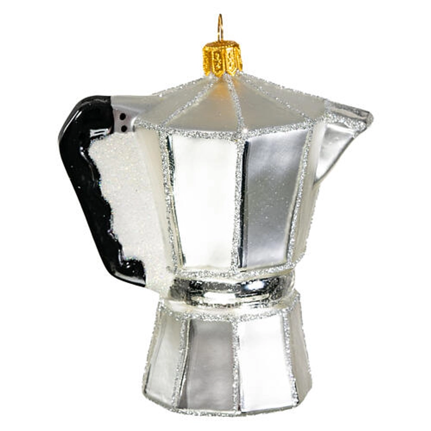 Cafetière italienne ornement verre soufflé sapin Noël | vente en ligne sur HOLYART