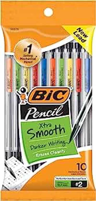 BIC Xtra-Smooth Mechanical Pencils With Erasers, Medium Point (0.7mm), 10-Count Pack, Mechanical Pencils for School or Office Supplies (MPP101-BLK)